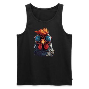 Drôle de poulet avec des lunettes de soleil - Débardeur bio Premium Homme - noir - Devant - Michal (187cm)