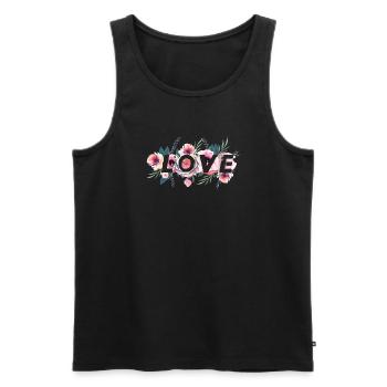 Motif LOVE fleurs aquarelle bohème - Débardeur bio Premium Homme - noir - Devant - AI Model Male 178 light (178cm)