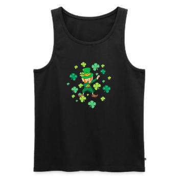 Leprechaun dansant Dabbing Trèfles Porte-bonheur - Débardeur bio Premium Homme - noir - Devant - AI Model Male 178 light (178cm)