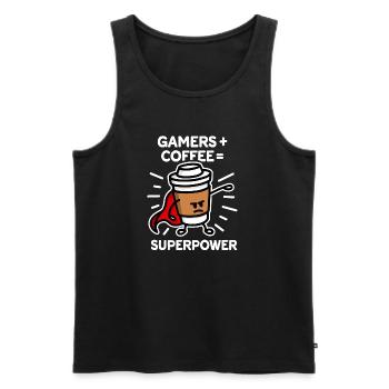 Gamers + coffee = superpower - superhero - hero - Men's Premium Organic Tank Top - black - Front - AI Model Male 178 light (178cm)