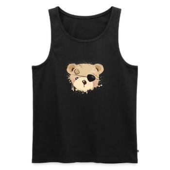 Nounours avec cache-œil - Débardeur bio Premium Homme - noir - Devant - AI Model Male 178 light (178cm)