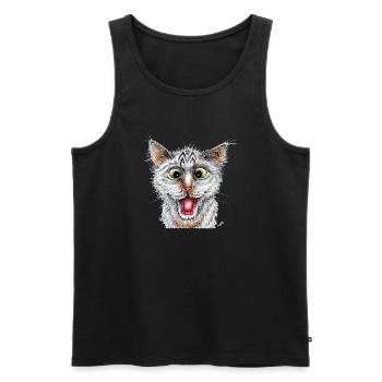Chat heureux - Débardeur bio Premium Homme - noir - Devant - AI Model Male 178 light (178cm)