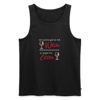 Ich koche gerne mit Wein. Manchmal kommt er sogar - Männer Premium Bio Tank Top - Schwarz - Vorne - Michal (187cm)