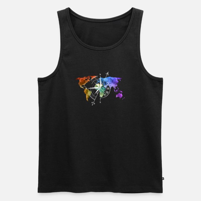 Weltkarte Kompass white - Männer Premium Bio Tank Top - Schwarz