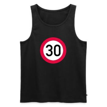 30 ans Attention ! Panneau de signalisation 30 km/h - Débardeur bio Premium Homme - noir - Devant - Michal (187cm)