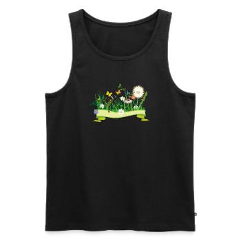 prairie printanière luxuriante avec des fleurs et des insectes - Débardeur bio Premium Homme - noir - Devant - AI Model Male 178 light (178cm)