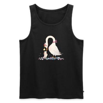Deux cygnes dans le style d’une prairie fleurie - Débardeur bio Premium Homme - noir - Devant - AI Model Male 178 light (178cm)