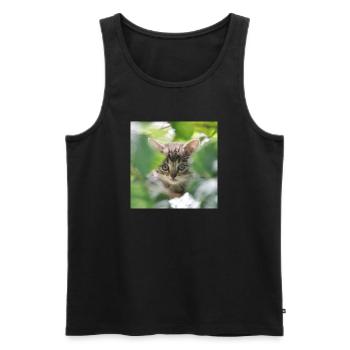 Chaton timide mais curieux - Débardeur bio Premium Homme - noir - Devant - Michal (187cm)