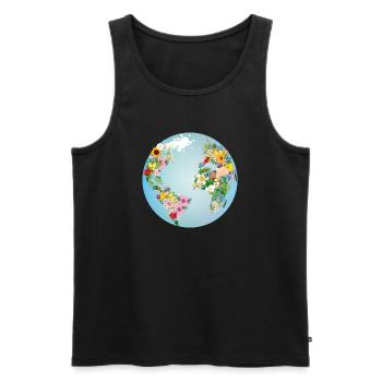globe bleu clair avec des continents en fleurs - Débardeur bio Premium Homme - noir - Devant - AI Model Male 178 light (178cm)