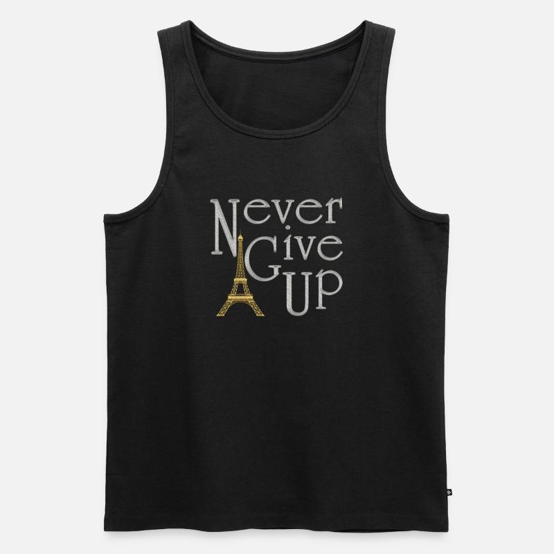 NEVER GIVE UP Silber Eiffelturm Gold - Männer Premium Bio Tank Top - Schwarz