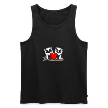 Panda relation romantique coeur couple - Débardeur bio Premium Homme - noir - Devant - Michal (187cm)