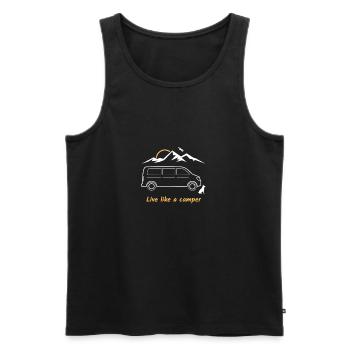 vivre comme un camping-car, van, bus, cadeau, montagne, - Débardeur bio Premium Homme - noir - Devant - AI Model Male 178 light (178cm)