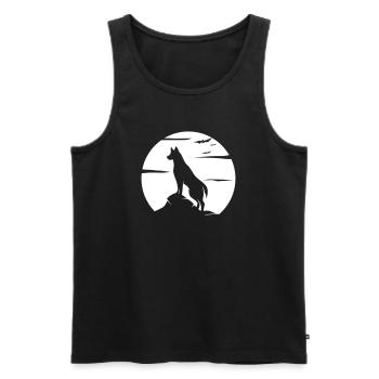 loup, pleine lune, halloween, loup-garou, nuit, hurler, chien - Débardeur bio Premium Homme - noir - Devant - Michal (187cm)