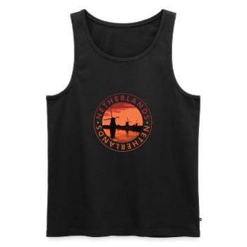 Netherlands Windmills Evening Stamp - Men's Premium Organic Tank Top - black - Front - AI Model Male 178 light (178cm)