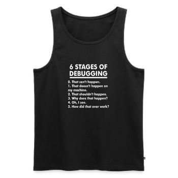 Humorous Debugging Stages Illustration - Men's Premium Organic Tank Top - black - Front - AI Model Male 178 light (178cm)
