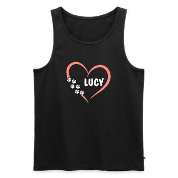 Heart with paw prints and name Lucy - Men's Premium Organic Tank Top - black - Front - Michal (187cm)