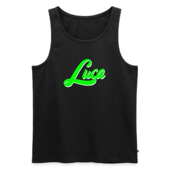 Luca Leuchtender Neon-Lettering Schriftzug - Männer Premium Bio Tank Top - Schwarz - Vorne - AI Model Male 178 light (178cm)
