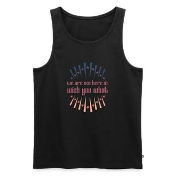 We are not here at wish you what Denglisch Retro - Männer Premium Bio Tank Top - Schwarz - Vorne - Michal (187cm)