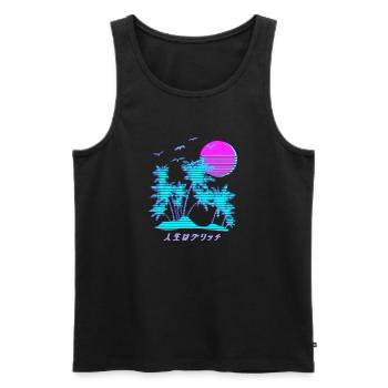 Vaporwave Palm Trees Kanji - Männer Premium Bio Tank Top - Schwarz - Vorne - AI Model Male 178 light (178cm)