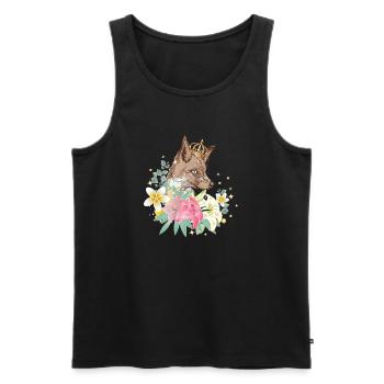 Renard avec une couronne d’or et de magnifiques lys - Débardeur bio Premium Homme - noir - Devant - AI Model Male 178 light (178cm)