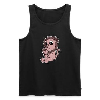 Lion famille - Lion avec bébé - Lion - Débardeur bio Premium Homme - noir - Devant - Michal (187cm)