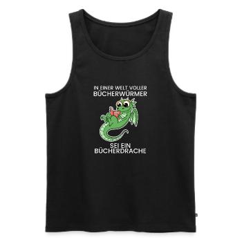 Bücher Drache Drachen - Männer Premium Bio Tank Top - Schwarz - Vorne - Michal (187cm)