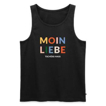 Moin Liebe, Tschüss Hass, in bunt - Männer Premium Bio Tank Top - Schwarz - Vorne - Michal (187cm)