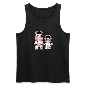 Famille vache - Vache avec bébé - Motif vache - Débardeur bio Premium Homme - noir - Devant - Michal (187cm)