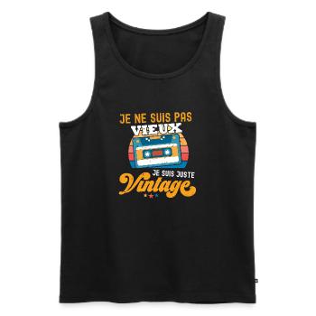 Cassette Vintage Arc ciel Nostalgie - Débardeur bio Premium Homme - noir - Devant - Michal (187cm)