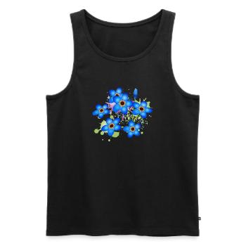 bright blue forget-me-not graffiti - Men's Premium Organic Tank Top - black - Front - AI Model Male 178 light (178cm)