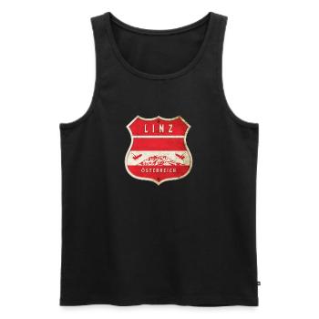 Linz Austria Coat of Arms Flags Design - Men's Premium Organic Tank Top - black - Front - AI Model Male 178 light (178cm)