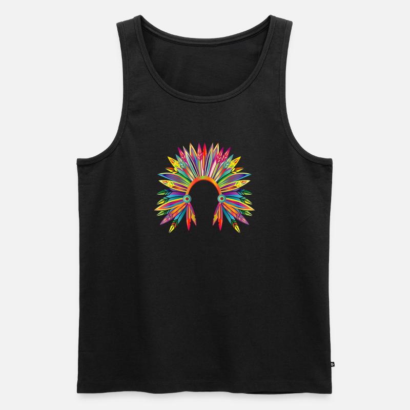 kunterbunter Kopfschmuck eines Häuptlings - Männer Premium Bio Tank Top - Schwarz