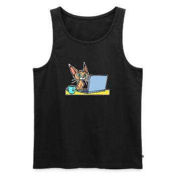 Laptop Home Office Statement Katze Kaffee Karriere - Männer Premium Bio Tank Top - Schwarz - Vorne - AI Model Male 178 light (178cm)