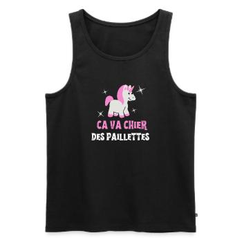 ca va chier des paillettes, licorne, unicorne - Débardeur bio Premium Homme - noir - Devant - AI Model Male 178 light (178cm)