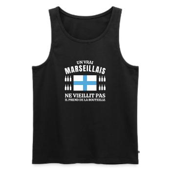 Marseille, Marseille humour, je suis Marseillais - Débardeur bio Premium Homme - noir - Devant - Michal (187cm)