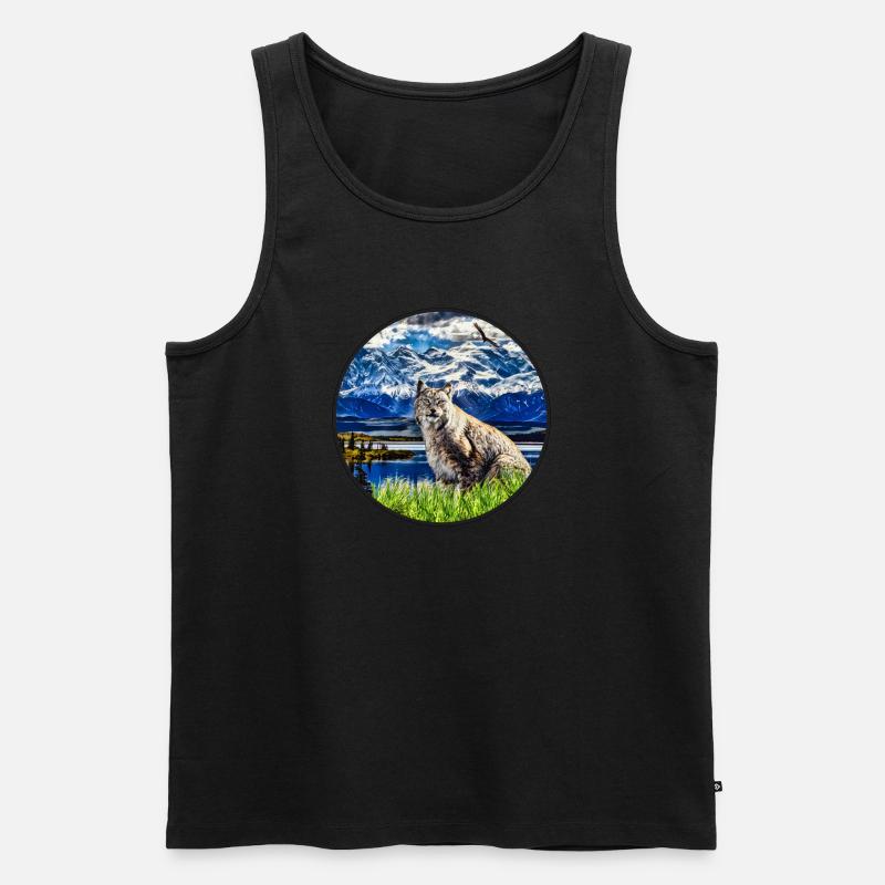 Luchs Wildkatze Freiheit - Männer Premium Bio Tank Top - Schwarz