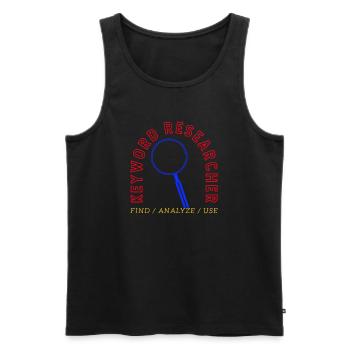 Recherche de mots-clés Logo de la loupe - Débardeur bio Premium Homme - noir - Devant - AI Model Male 178 light (178cm)