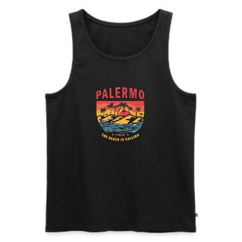 Design plage Palermo Italie - Débardeur bio Premium Homme - noir - Devant - AI Model Male 178 light (178cm)
