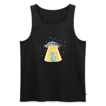 Humorous UFO cat print - Men's Premium Organic Tank Top - black - Front - Michal (187cm)
