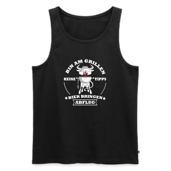 Grillkoch Spruch Logo Mit Kuh BBQ - Männer Premium Bio Tank Top - Schwarz - Vorne - AI Model Male 178 light (178cm)