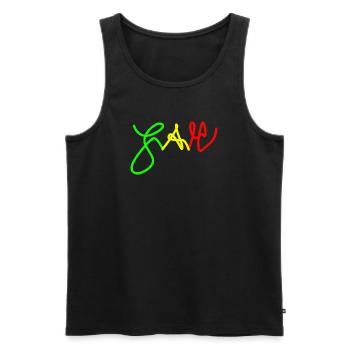 Jah in Trio colours Red Gold Green - Men's Premium Organic Tank Top - black - Front - AI Model Male 178 light (178cm)