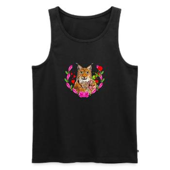 Luchs Katze mit Rose für die Liebe - Männer Premium Bio Tank Top - Schwarz - Vorne - AI Model Male 178 light (178cm)