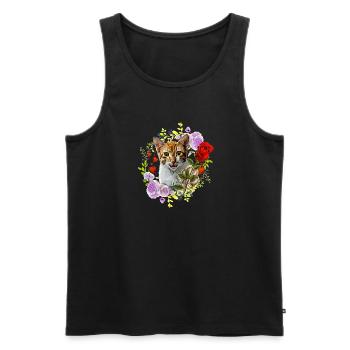 Chat riant avec rose pour l’amour - Débardeur bio Premium Homme - noir - Devant - AI Model Male 178 light (178cm)