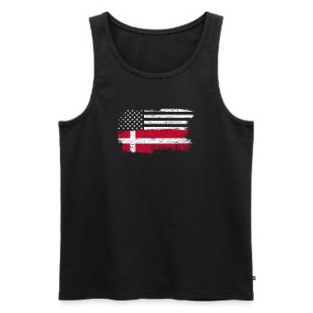 Grunge US Dänische Flagge Fusion - Männer Premium Bio Tank Top - Schwarz - Vorne - AI Model Male 178 light (178cm)