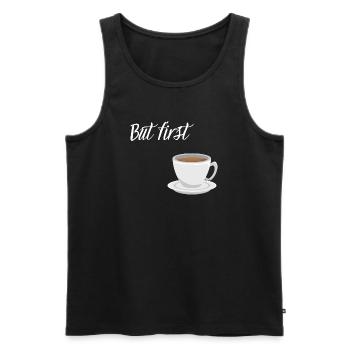 First Coffee - Coffee Design - Men's Premium Organic Tank Top - black - Front - AI Model Male 178 light (178cm)