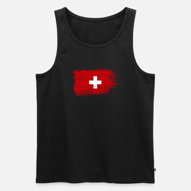 Distressed Schweizer Flagge Emblem - Männer Premium Bio Tank Top - Schwarz