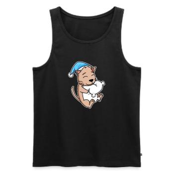 Chat avec bonnet de couchage et oreiller - Débardeur bio Premium Homme - noir - Devant - Michal (187cm)