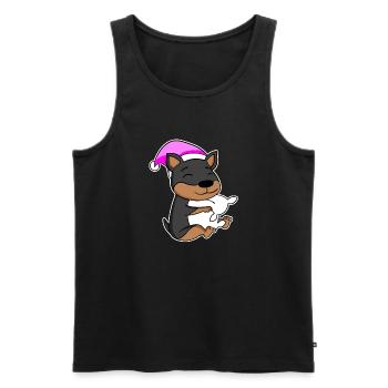 Chien Nain Pinscher avec oreiller et bonnet de couchage - Débardeur bio Premium Homme - noir - Devant - Michal (187cm)