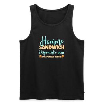 Homme sandwich disponible pour les petites faims - Débardeur bio Premium Homme - noir - Devant - AI Model Male 178 light (178cm)