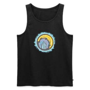 Abstraktes Surfer Motiv auf Farbiger Kulisse - Männer Premium Bio Tank Top - Schwarz - Vorne - AI Model Male 178 light (178cm)